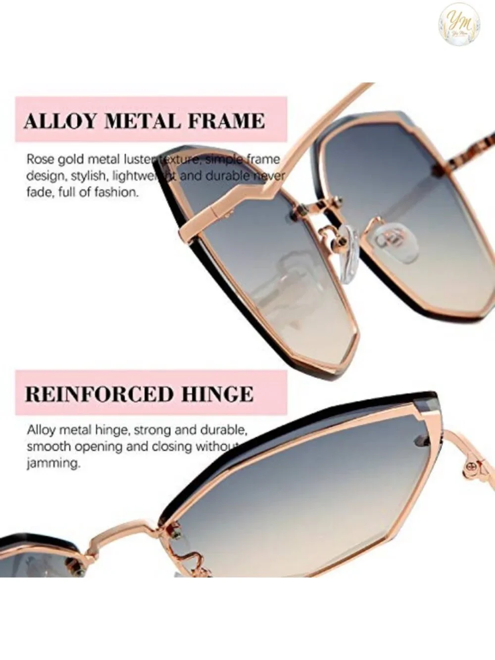 Trendy Polygon Oversized Gradient Sunglasses Metal Frame UV400